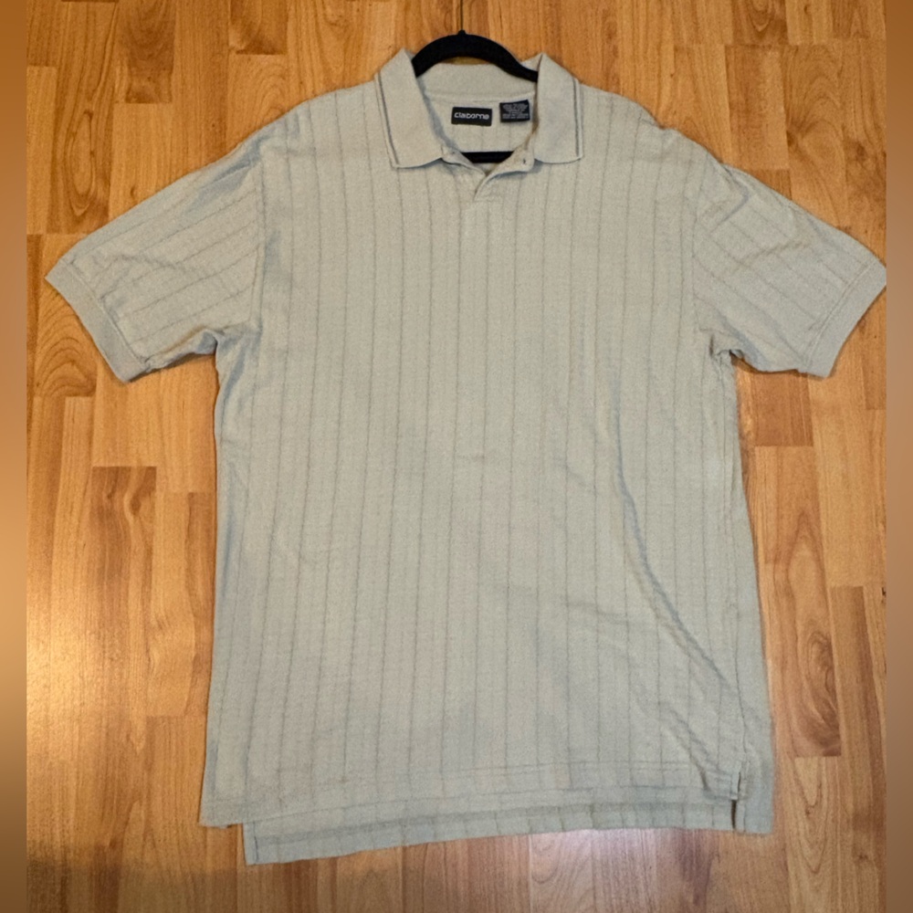 🔥Men’s Claiborne Beige 💯 Cotton Short Sleeve Polo Shirt Sz L VGUC FINAL PRICE